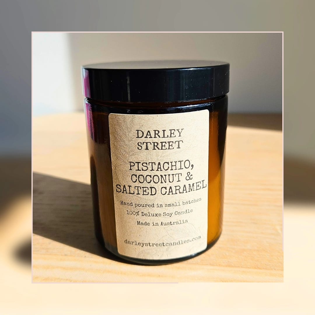 Pistachio Coconut Salted Caramel Soy Candle Central Coast NSW